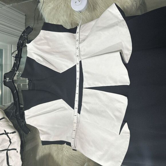 Black Halo Eve by Laurel Berman Black and White Leather Trim Strapless Peplum Co - Picture 9 of 11